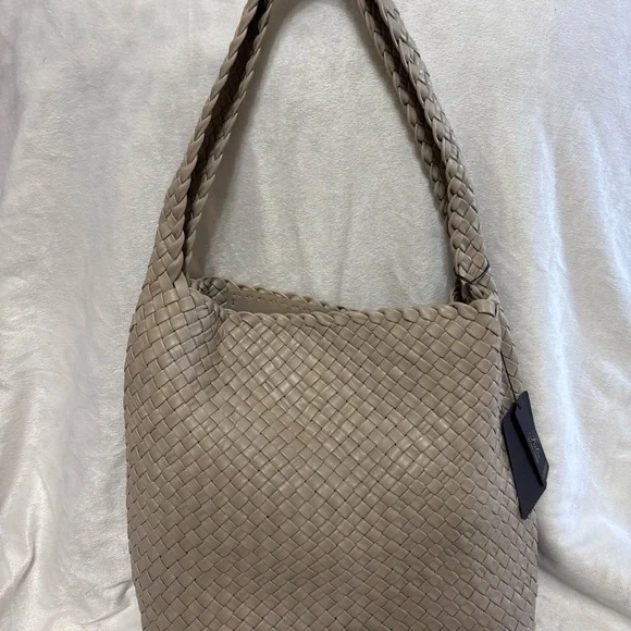 Falor Italian Leather Woven Taupe Hobo Bag - Picture 1 of 11